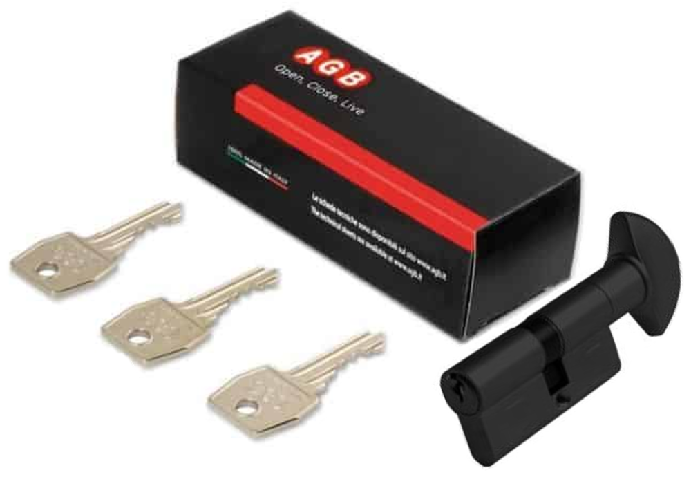 CILINDRO SEGURO MANUAL SERIE 600 (LLAVE / SEG MANUAL) CENT 80mm BLACK MATT AMAESTRABLE E IGUALABLE (ITALIA)